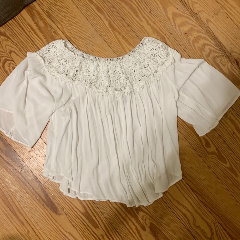 Off the should white lace shirt